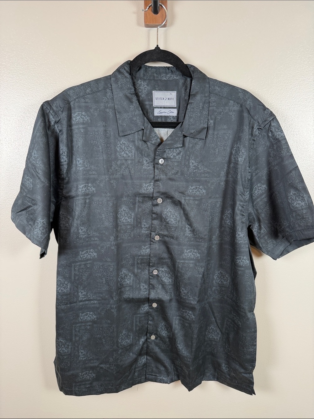 Stitch Note Egyptian Cotton Men's Short-Sleeve Button-Down Shirt